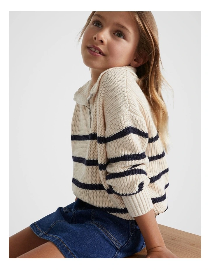 Zip Knit Sweater in Creme