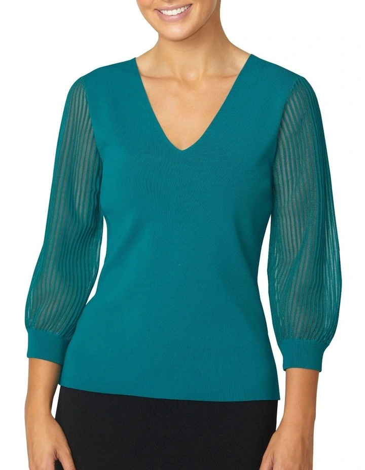Emilie Sheer Sleeve Top in Teal