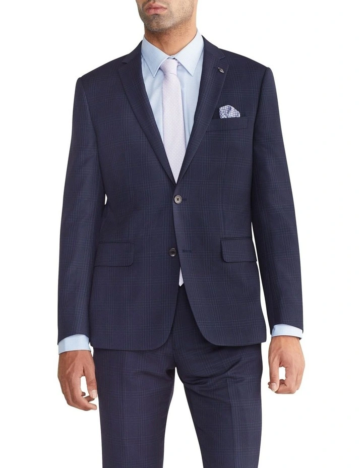 Birdseye Tailored Check Suit Jacket in Blue