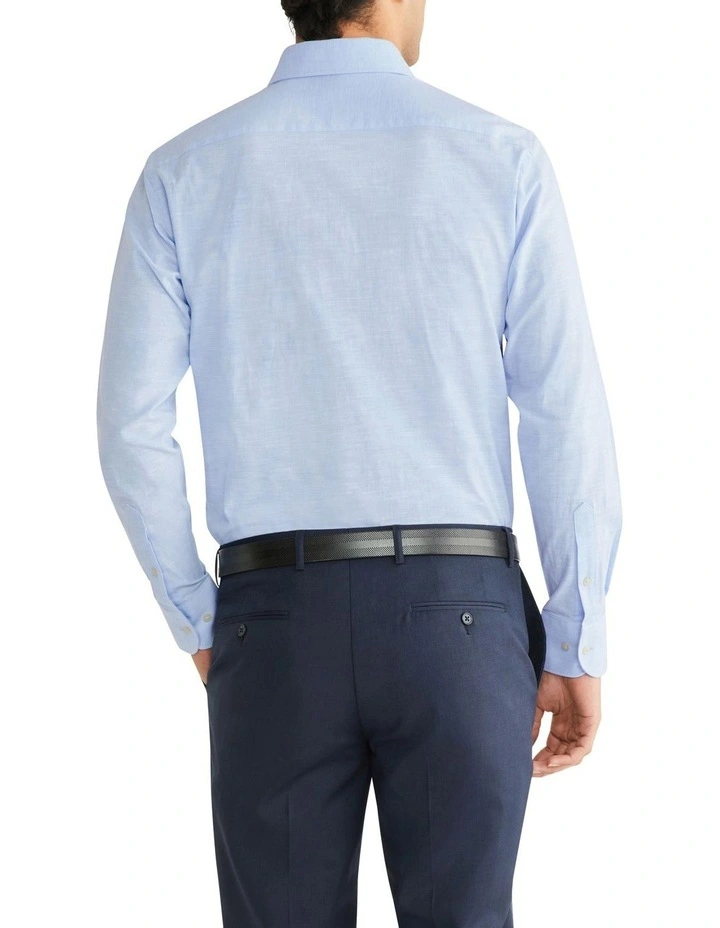 Tailored Plain Linen Long Sleeve Shirt in Sky