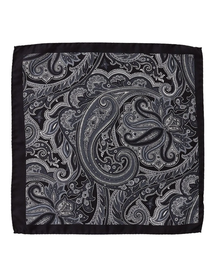 Bold Paisley Silk Pocket Square in Black