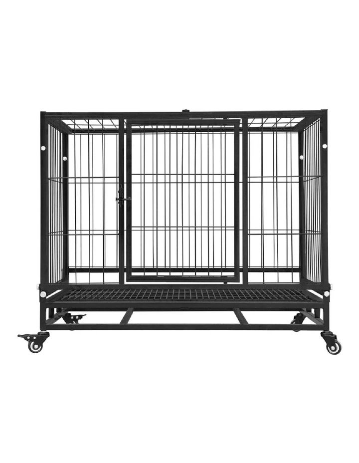 Foldable Thick Metal Dog Crate With Leak Proof Tray And Wheels 46 Inch in Black
