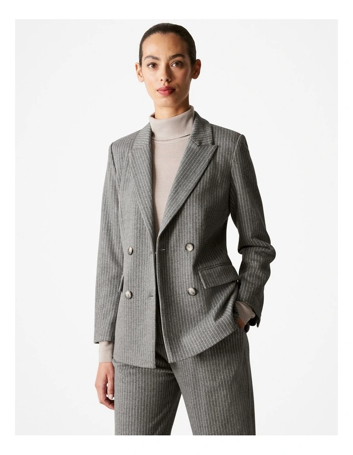 Cotton Wool Blend Pinstripe Ponte Blazer in Grey