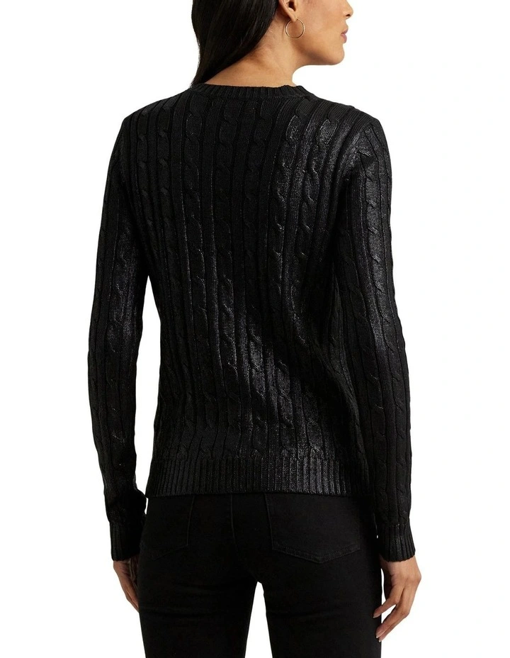 Cable-Knit Cotton-Blend Sweater in Black