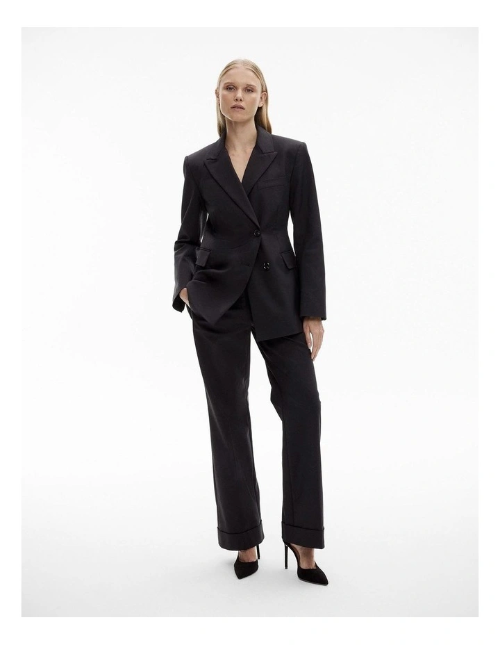 Cotton Blend Cuffed Trouser in Black
