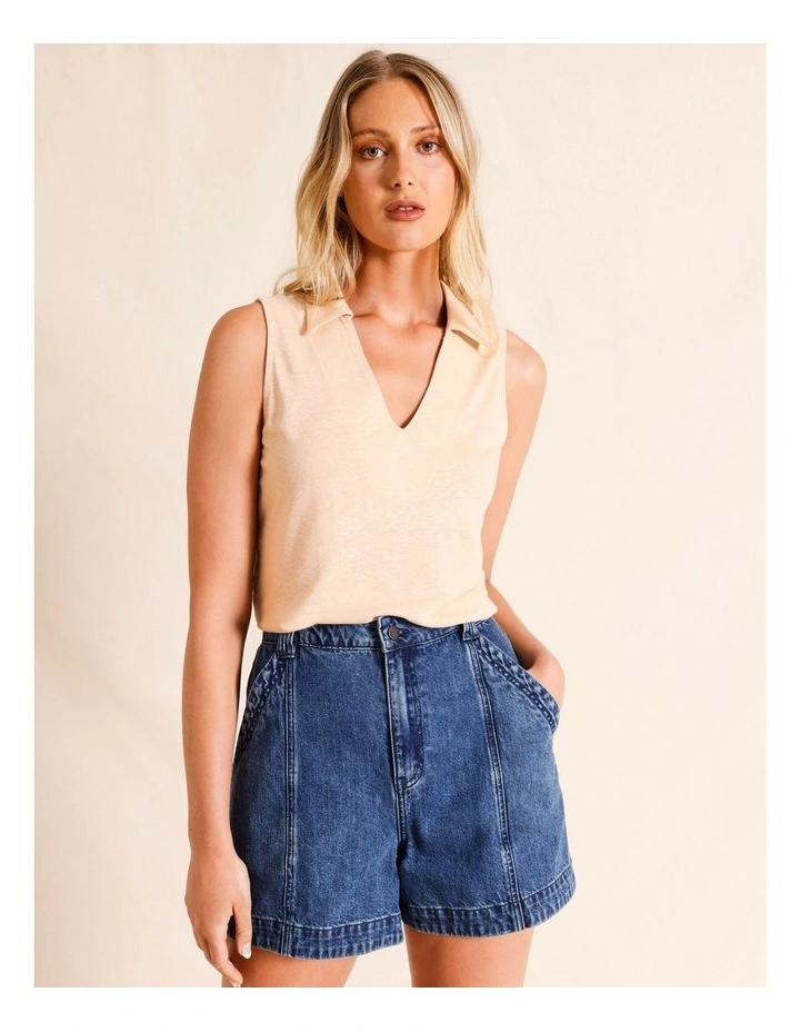 Sleeveless Linen Polo in Ecru