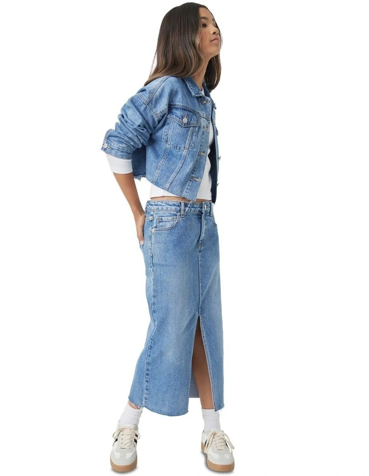 Boxy Crop Denim Jacket in Cove Blue