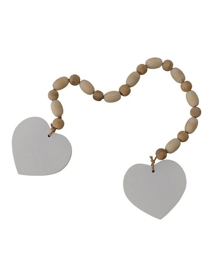 Wooden Beaded Ornament with Hearts in White