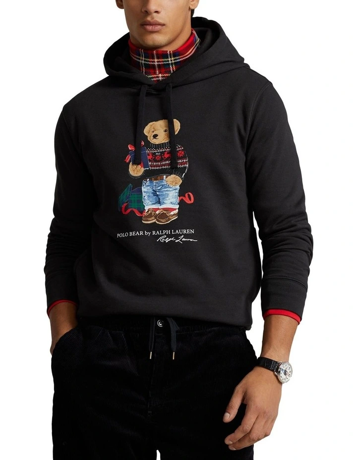 Bear Fleece Hoodie in Black