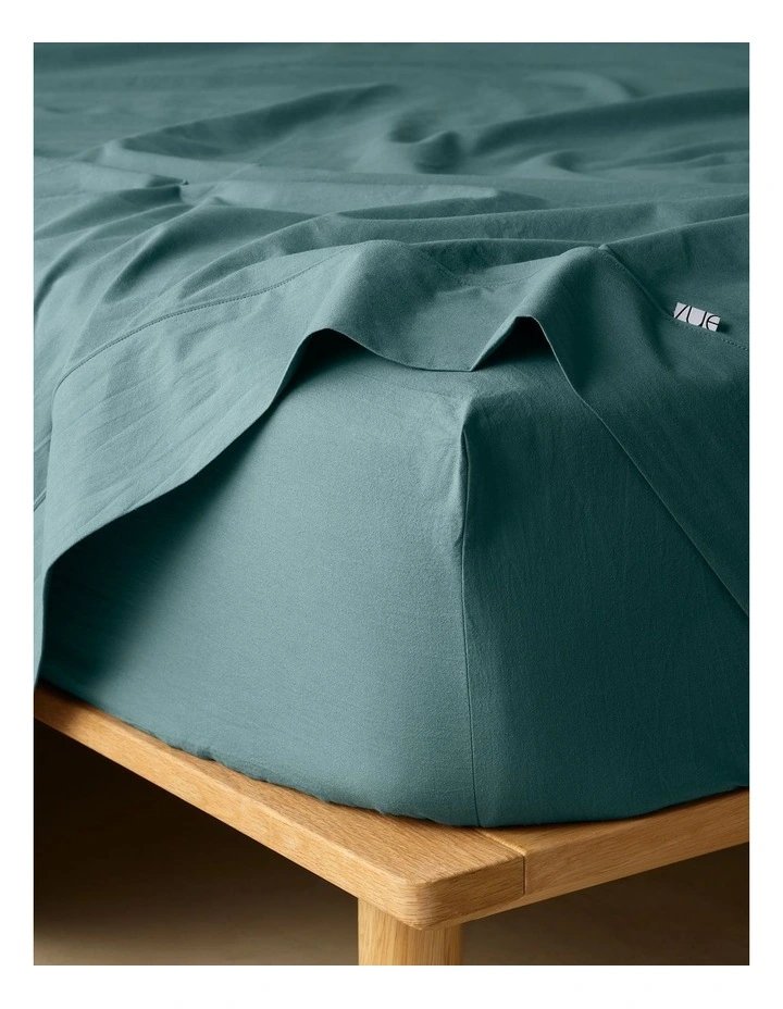 Stonewashed Cotton Fitted Sheet in Dusky Green