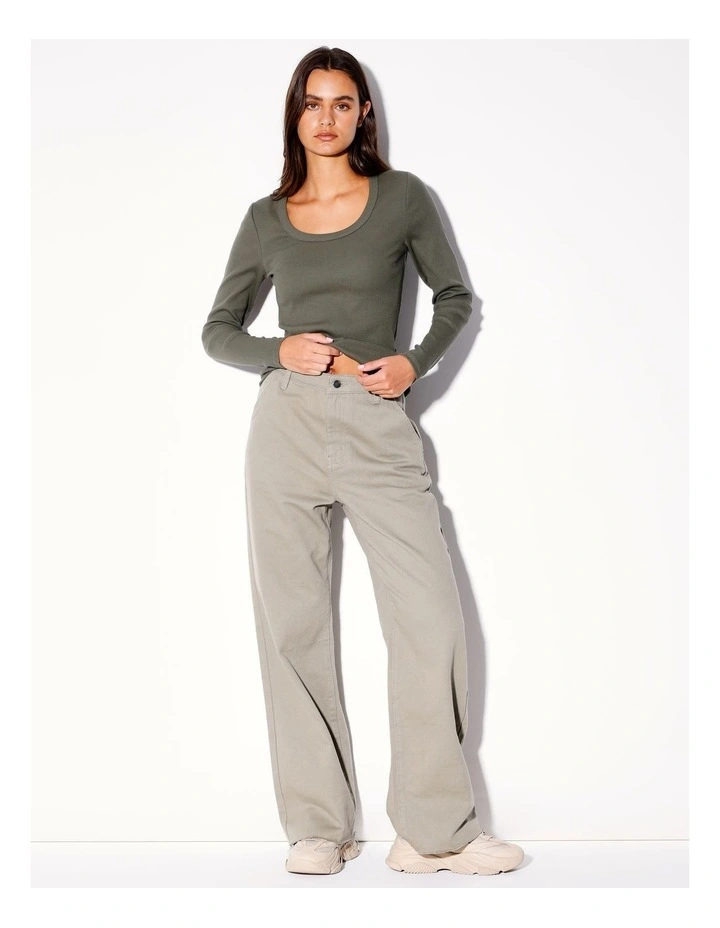 Organic Blend Long Sleeve Scoop Neck Tee in Khaki