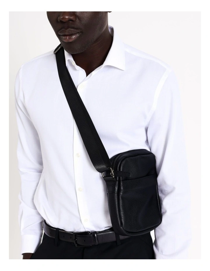 Pebbled PU Mini Reporter Bag in Black