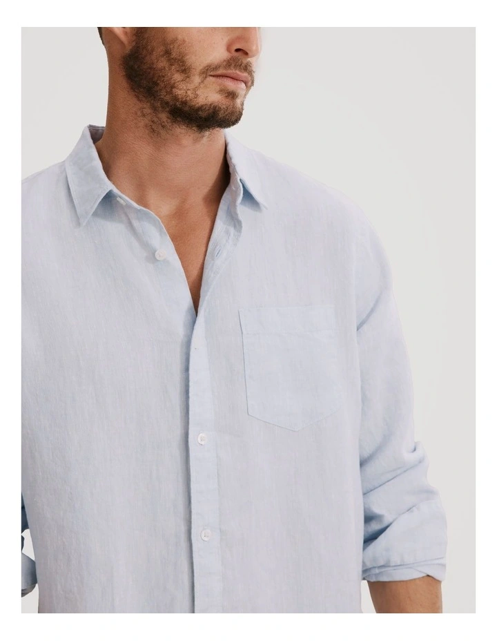 Regular Fit Organically Grown Linen Shirt in Pale Blue