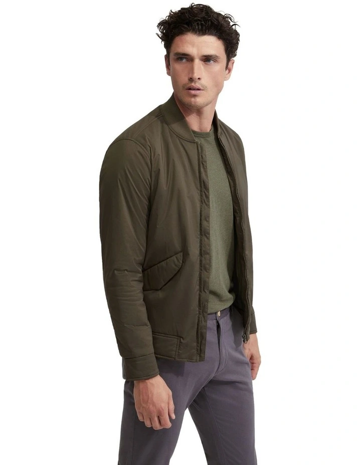 Hamish Padded Bomber Jacket in Olive