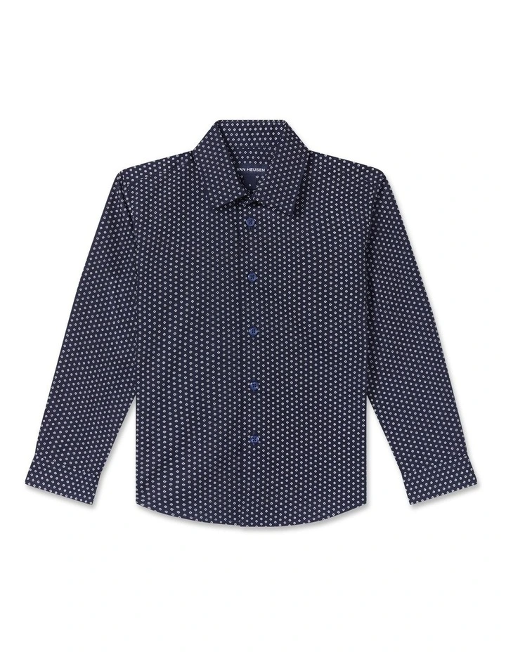 Junior Fit Long Sleeve Printed Shirt in Navy
