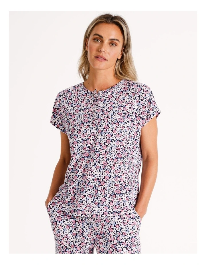 PVE Placket Tee in Navy Floral