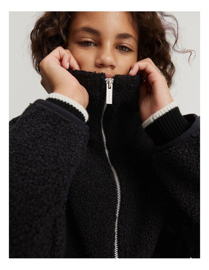 Fleece Zip Through Sweat in Black