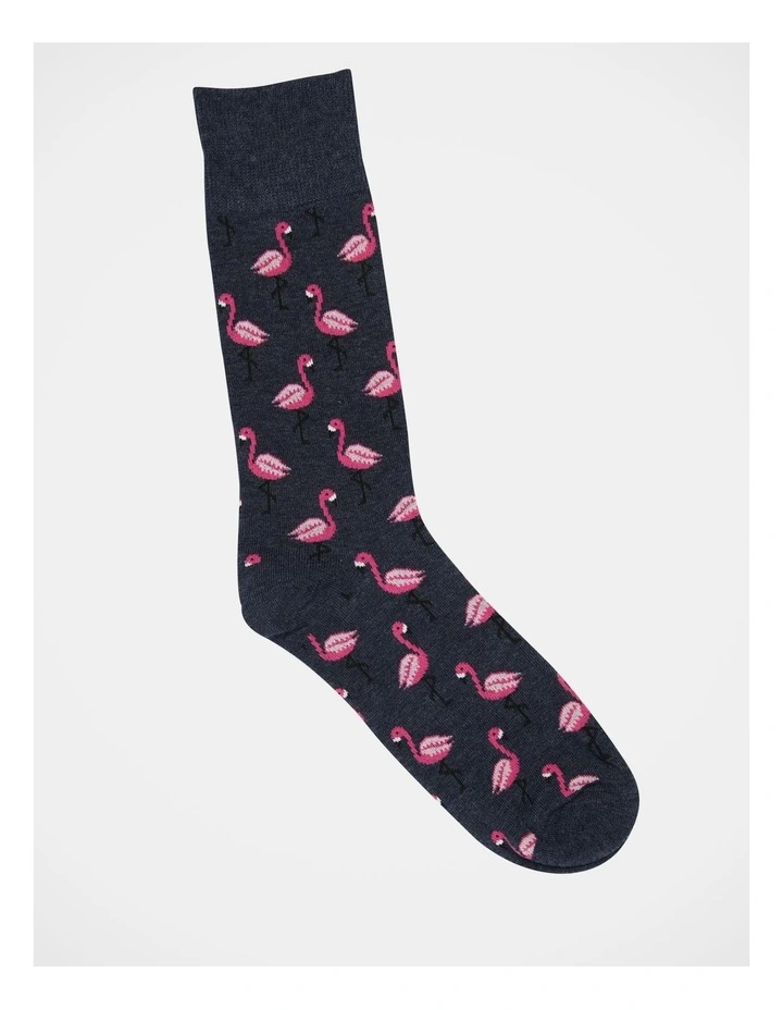 Flamingo Crew Length Socks in Blue