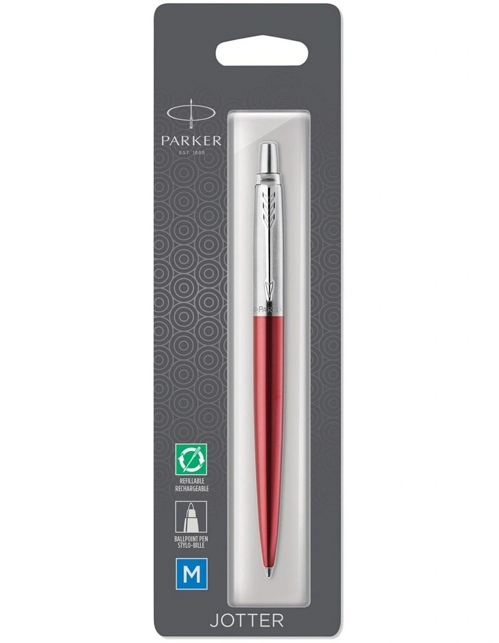 Parker Jotter Kensington Red Chrome Trim Ballpoint Pen