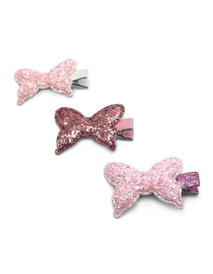 Glitter Butterfly Clip 3 Pack in Pink