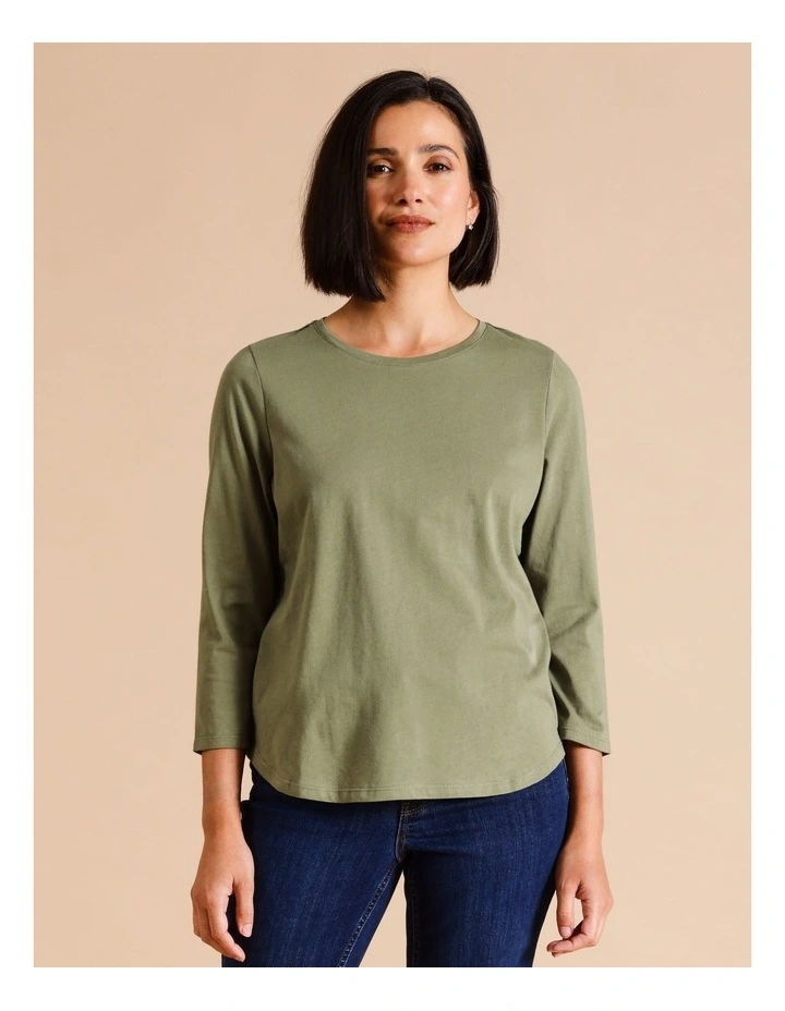 Organic Cotton Wardrobe Staple 3/4 Sleeve Tee In Khaki