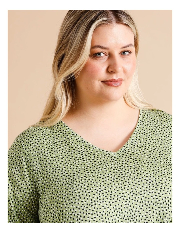 Organic Cotton Wardrobe Staple 3/4 Sleeve Tee In Khaki Pebble Spot