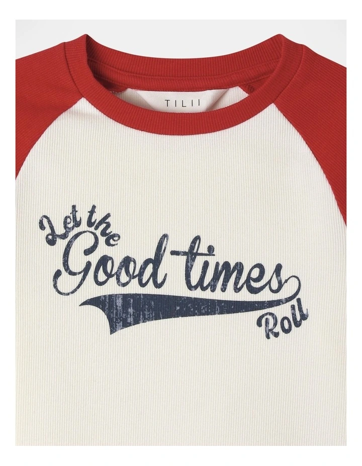 Long Sleeve Rib Raglan Top in Red