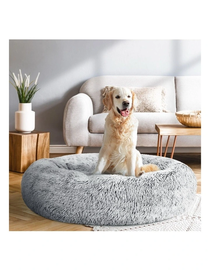 Pet Bed Dog/Cat 90cm Large Calming Soft Plush in Charcoal