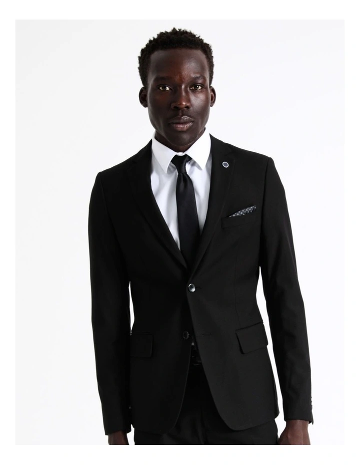 Slim Twill Suit Jacket in Black