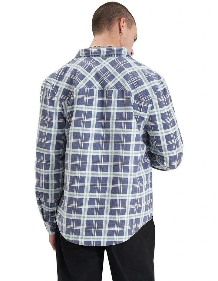 Barrier Casual Long Sleeve Shirt in Crown Blue Check