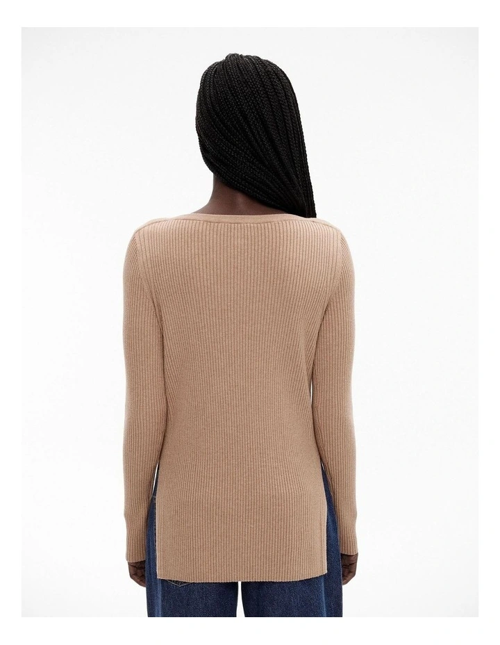 Wool Blend Boat Neck Knit in Natural Marle