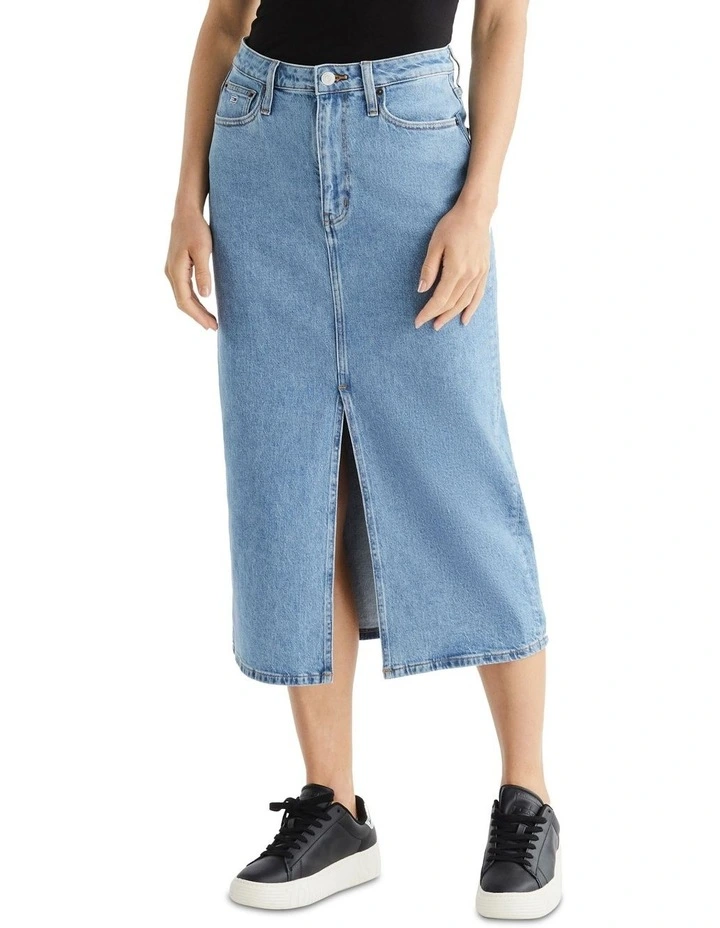High Waisted Denim Maxi Skirt in Denim
