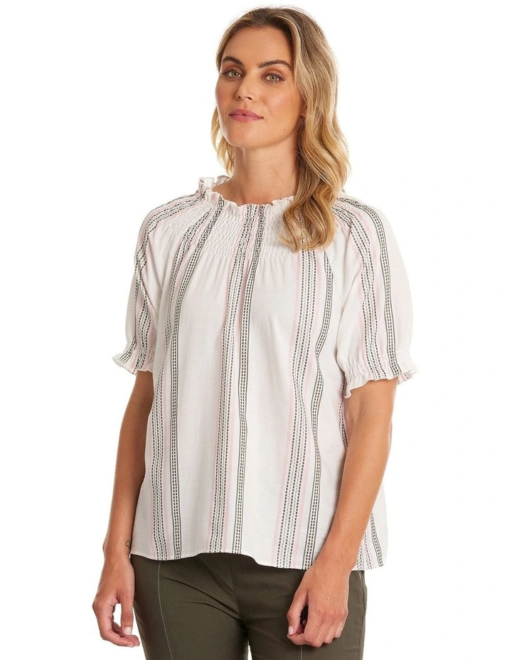 Elbow Textured Striped Top in Multi