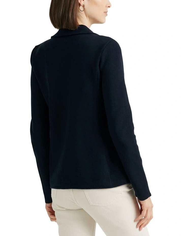 Buckle-Trim Cotton-Blend Knit Blazer in Blue