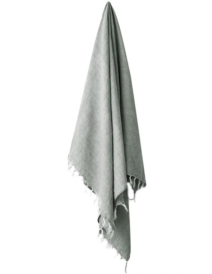 Vintage Linen Fringe Throw in Limestone