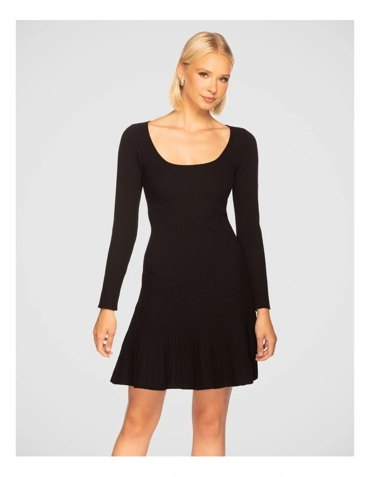 Emillia Square Neck Knit Dress in Black