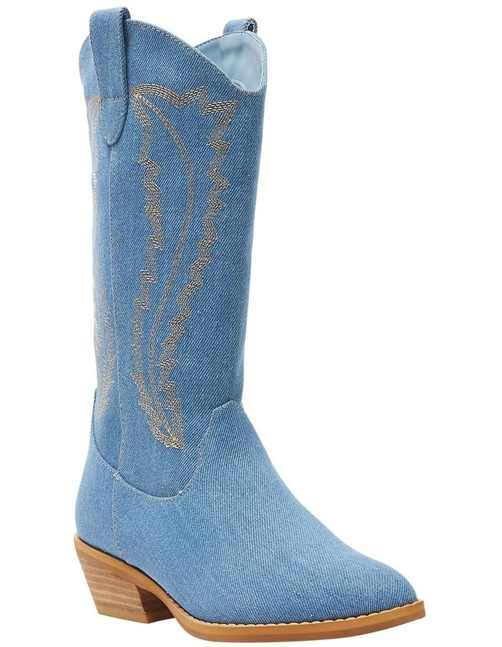 Polly Western Boots in Denim