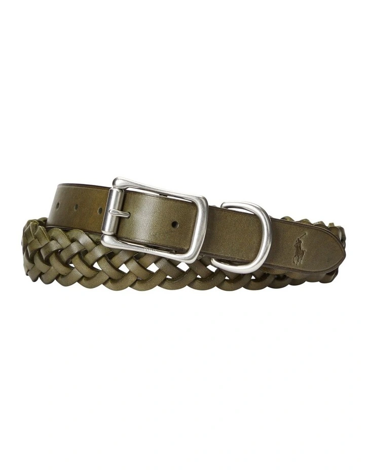 Braided Leather Belt in Green