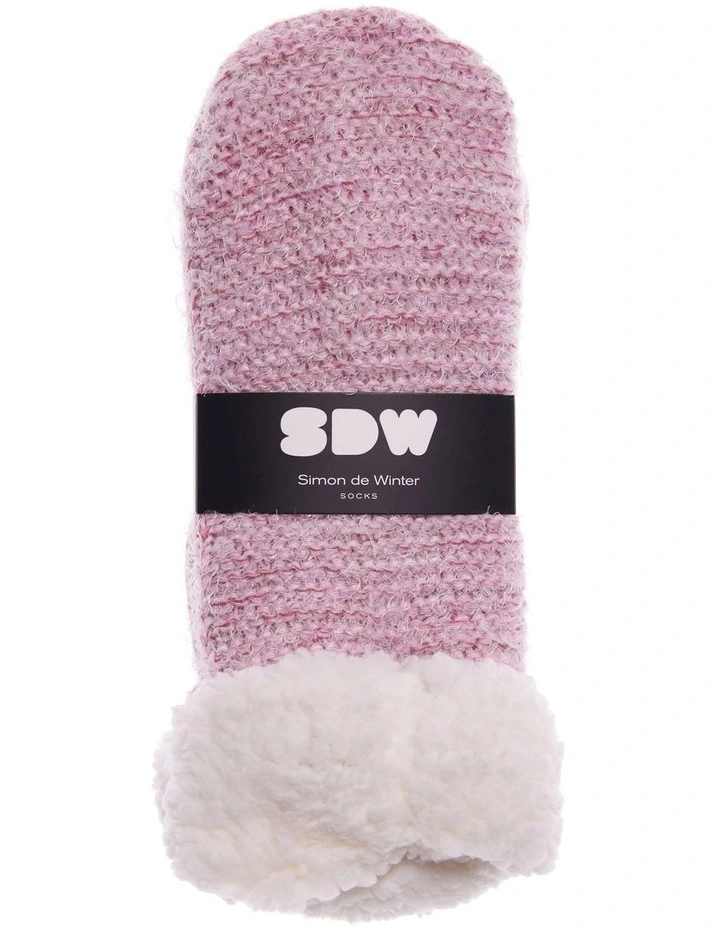 Sherpa Lined Textured Home Socks 1 Pair in Pink
