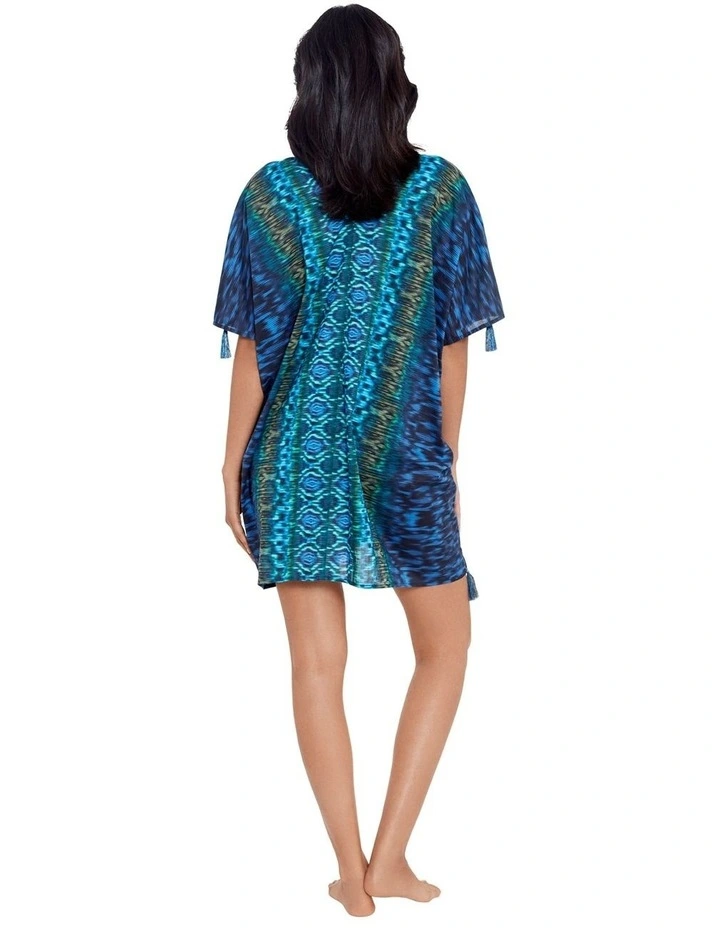 Alhambra Printed Cotton Caftan Beach Coverup in Blue Multi