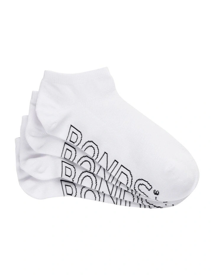 Aussie Cotton Logo Light Low Cut Socks 4 Pair in White