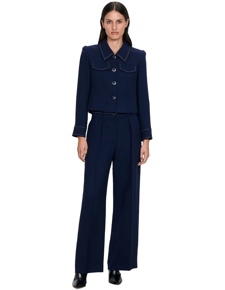 Double Weave Cropped Jacket in French Navy