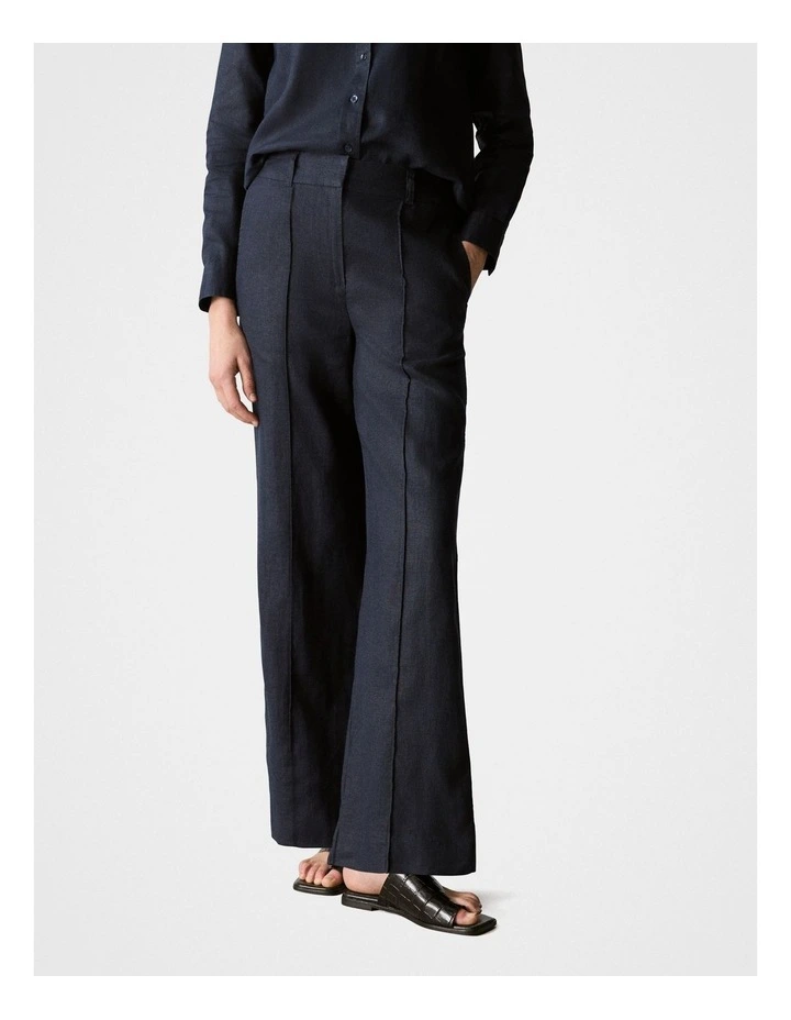 Linen Pintuck Detail Wide Leg Pant in Night Sky