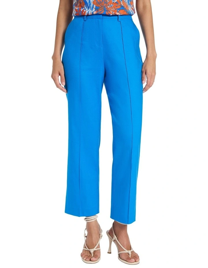 Saxon Cropped Linen Pant in Blue