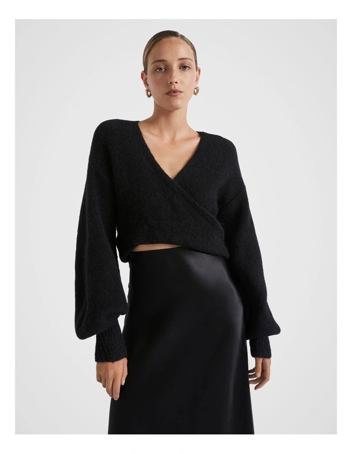 Wool Blend Drape Twist Knit in Black