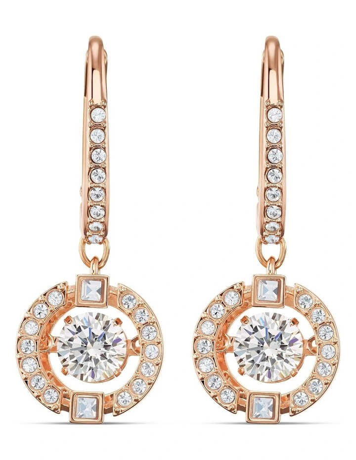 Sparkling Dance Drop Earrings Round Cut Rose Gold-Tone Plated in White