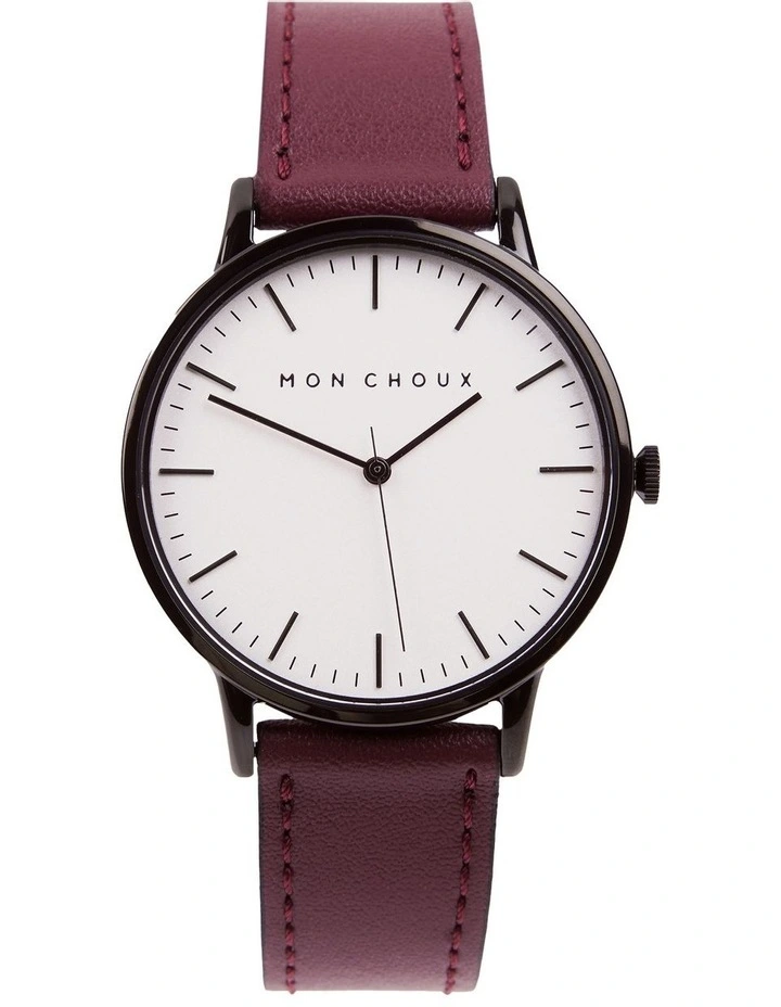 Classic Burgundy Grape Vegan Leather Watch 38mm in Noir