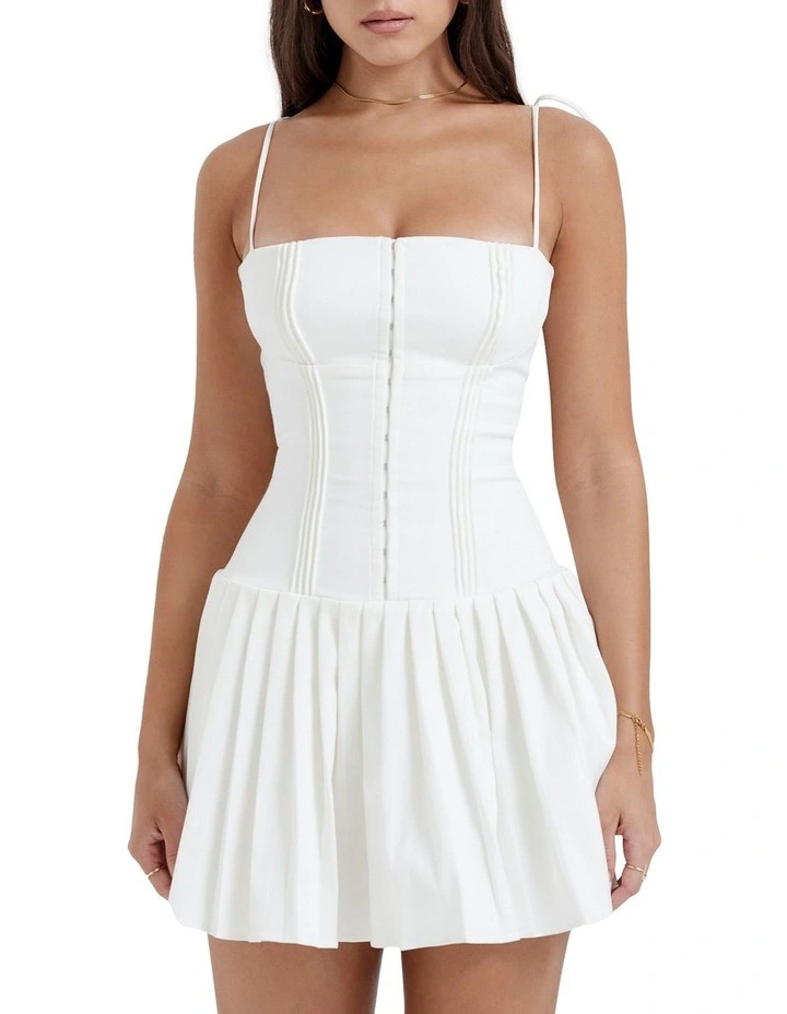 Marcy Pleated Mini Dress in White