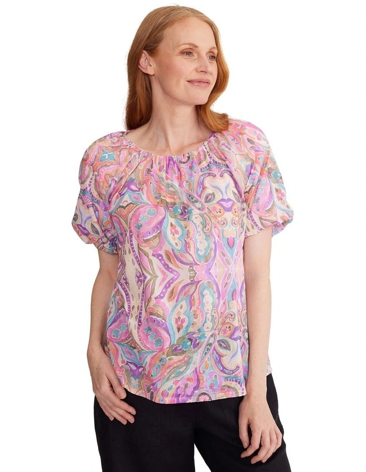 Angel Paisley Top in Pinks/White