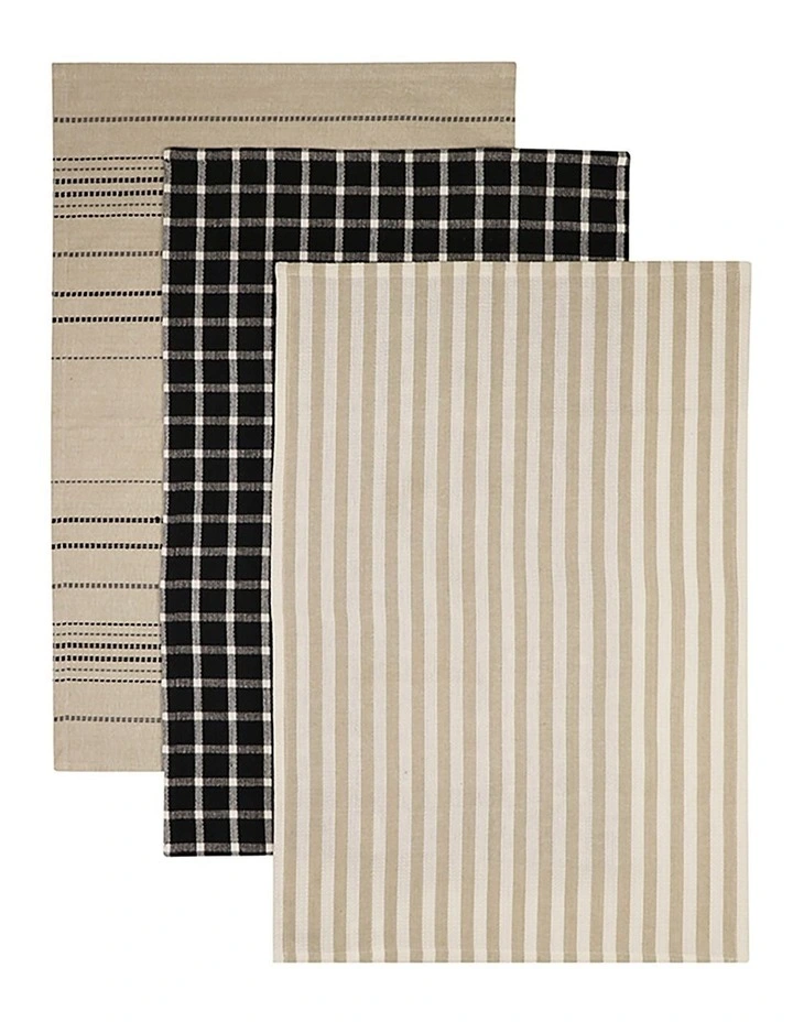 Woven Tea Towel Pack of 3 in Charcoal